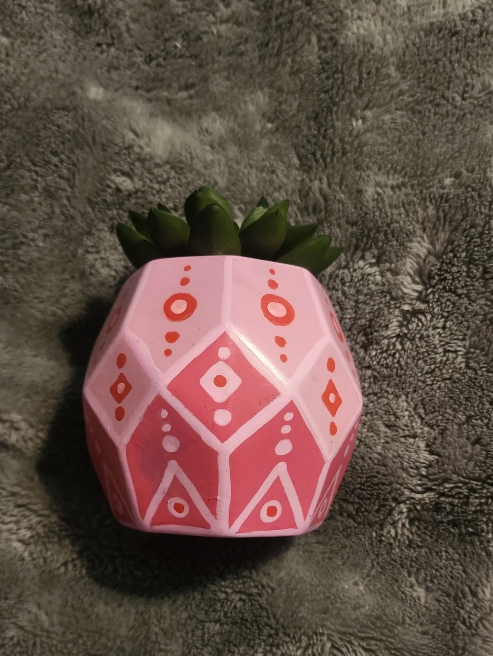 Hand Painted Pot, with fake plant!